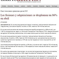 Las fusiones y adquisiciones se desploman un 86% en abril